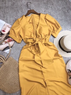 ĐẦM MAXI VÀNG CỘT NƠ NGỰC