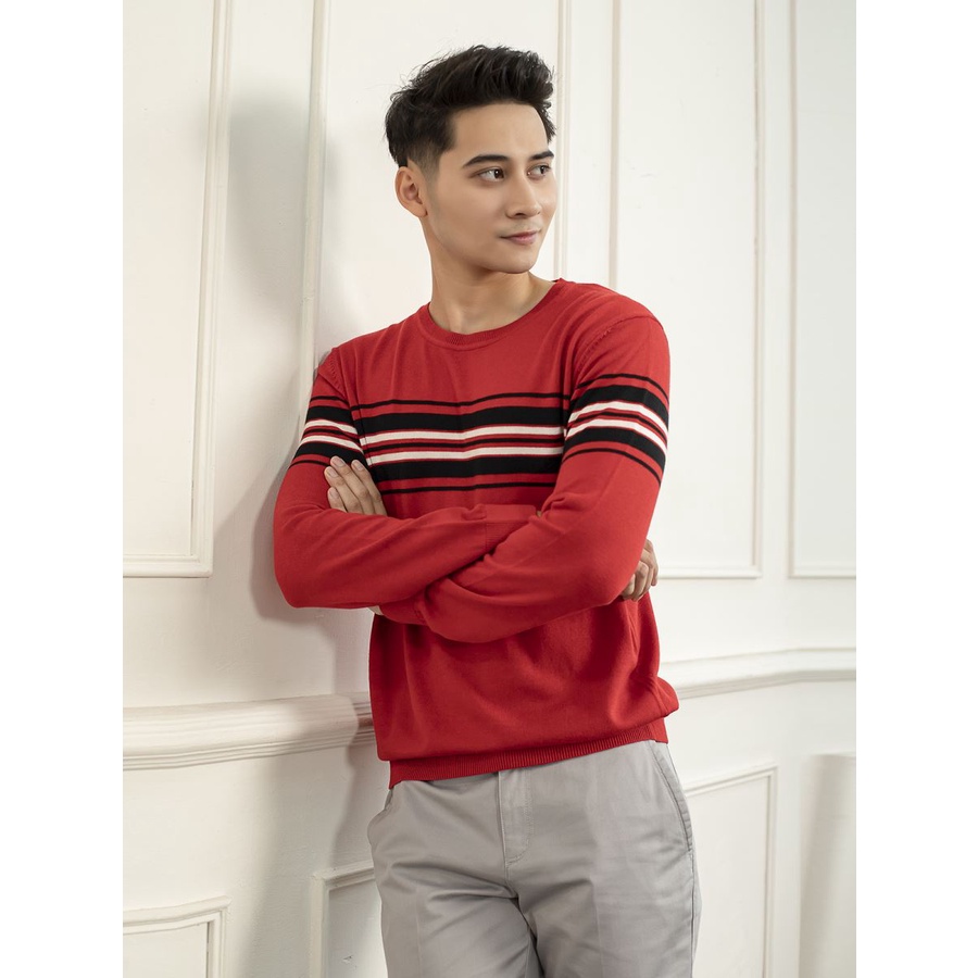 Áo len nam ARISTINO cổ tròn, họa tiết kẻ ngang, nhẹ , ấm AWO001W9 (3 màu)