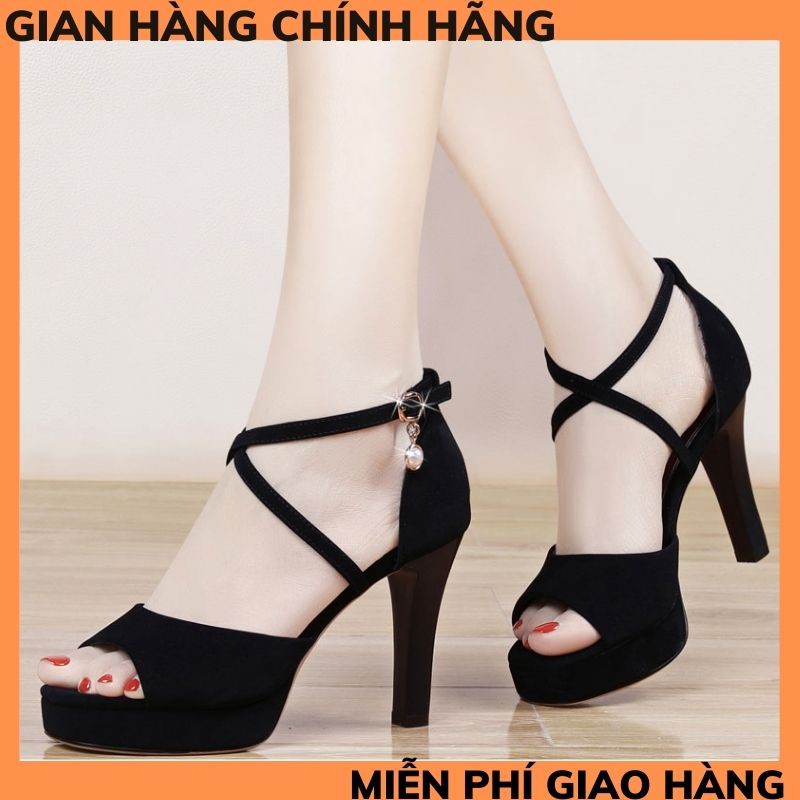 Giày nữ cao gót  dép cao 12p gót nhọn quai chéo cổ chất da lộn thời trang 1989