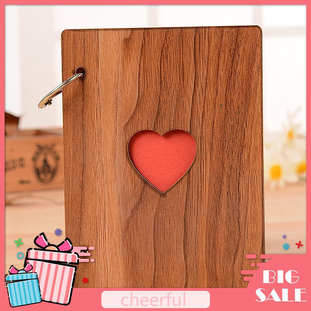 6inch Paste Photo Album Love Heart Wooden Retro Handmade DIY Scrapbook Gift