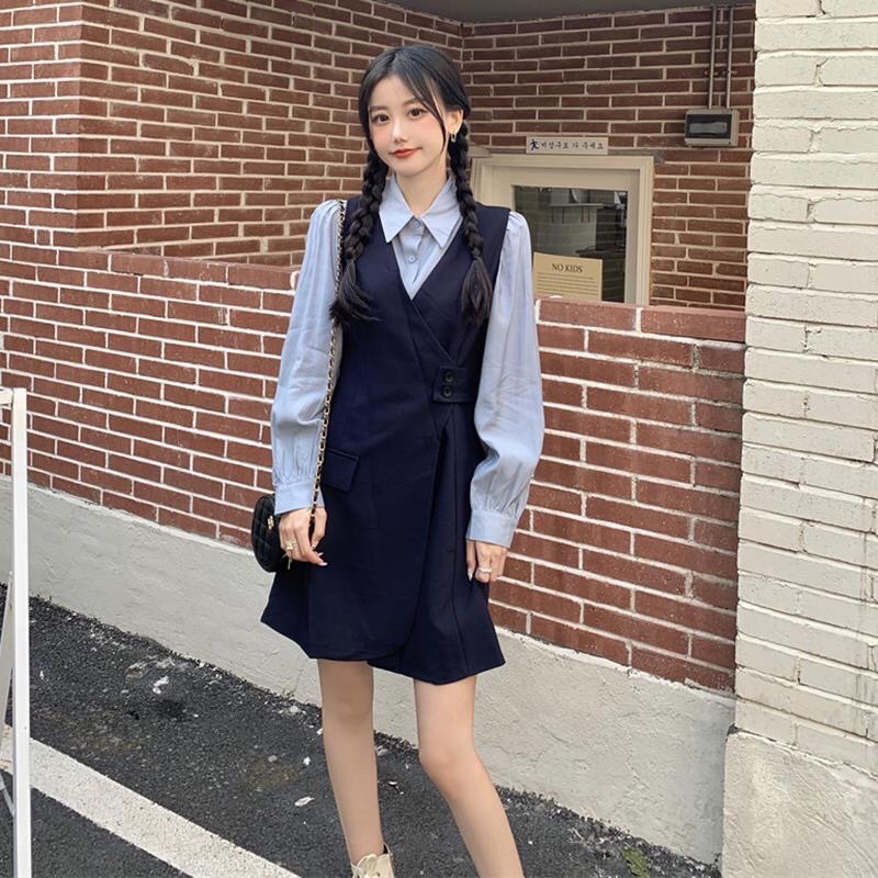 Váy  phối áo sơmi phong cách mới-Order