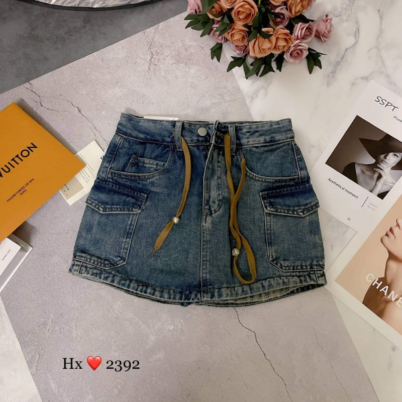 Chân váy jeans túi dây buộc hàng QCL1