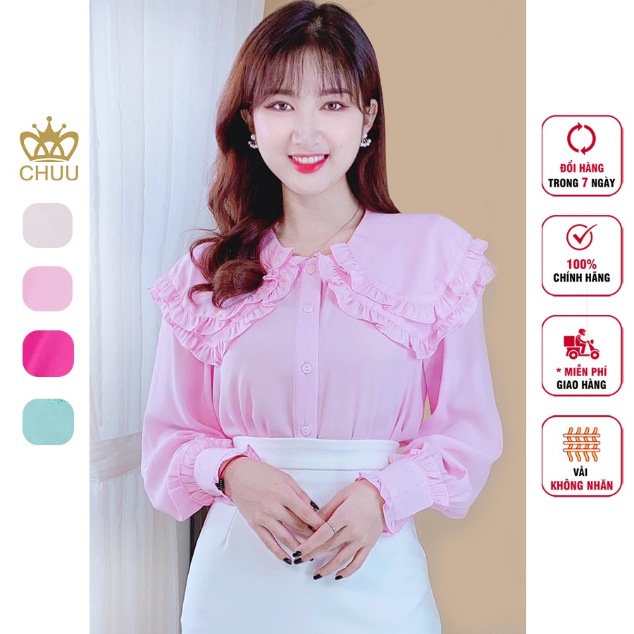 Áo sơ mi nữ cổ thủy thủ vạt tròn 2 lớp babier CHUU A6999