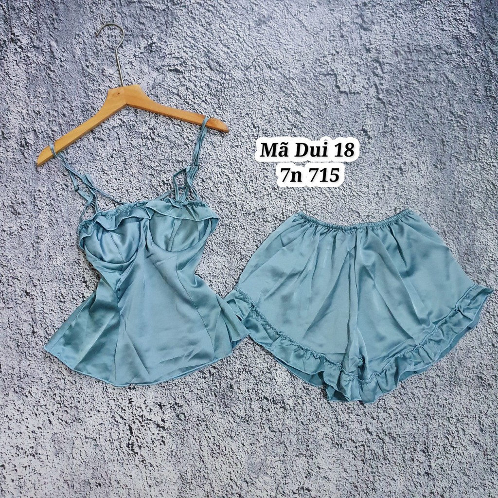 Dui18 - Đồ bộ quần đùi mặc nhà sexy dưới 55 kg - SET SATIN HAI DÂY QUẦN ĐÙI HÌNH THẬT | BigBuy360 - bigbuy360.vn