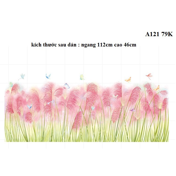 Decal dán tường A53 Cỏ lau hồng phong cách Bắc Âu