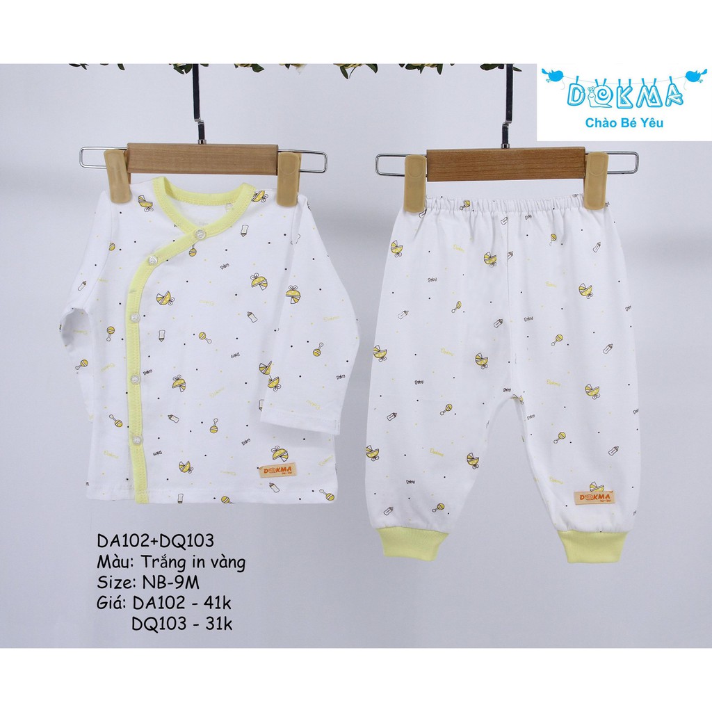 DA102/DQ103 Dokma - Bộ cài cúc lệch chất cotton mỏng cho bé 0-6m