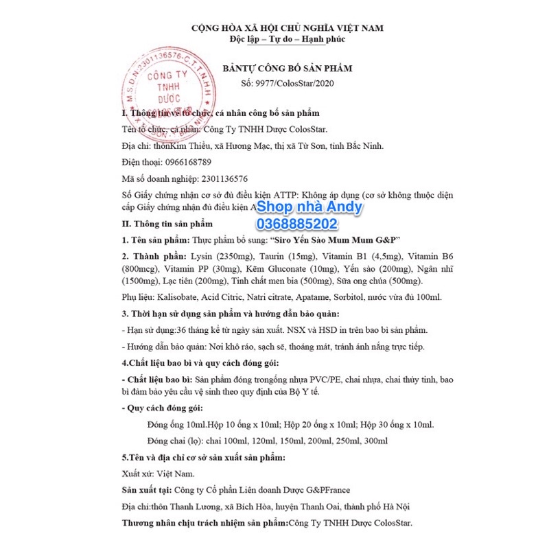 Siro Yến Sào Ăn Ngủ Ngon Gold G&amp;P | Yến sào Mummum GP - Giúp bé ăn ngon miệng, bồi bổ sức khỏe, tăng cường hệ miễn dịch