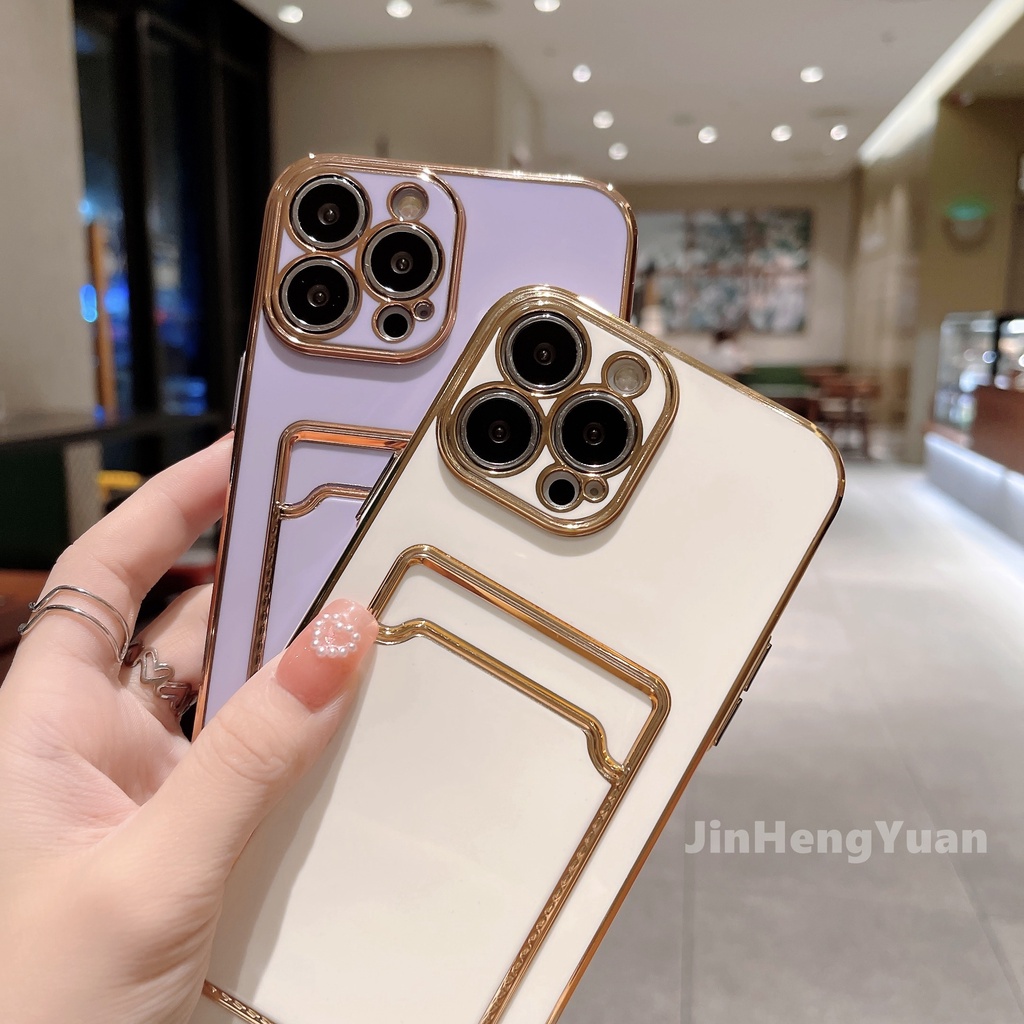 Ốp Điện Thoại Dẻo Tráng Gương Sang Trọng Kèm Ngăn Đựng Thẻ Cho IPhone 13 12 11 Pro max x xs max