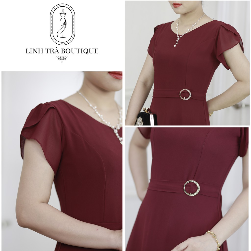 Đầm trung niên cao cấp [LINH TRÀ] đầm voan kèm thắt lưng eo liền có điểm nhấn khoen eo- TM 129 | BigBuy360 - bigbuy360.vn