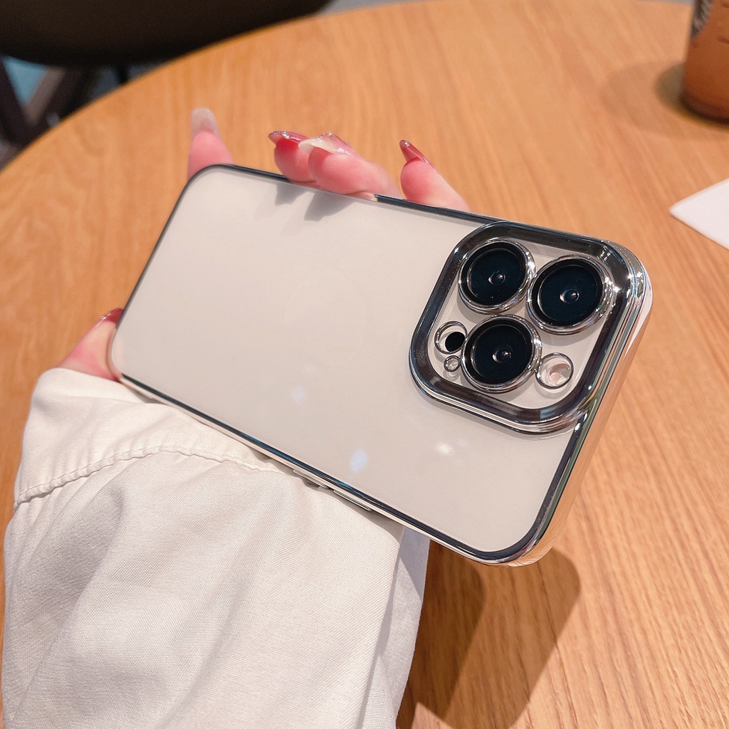 Ốp Điện Thoại Mềm Trong Suốt Chống Sốc Viền Kim Loại 6D Sang Trọng Cho iPhone 13 Pro Max 12 Pro 11 Pro Max