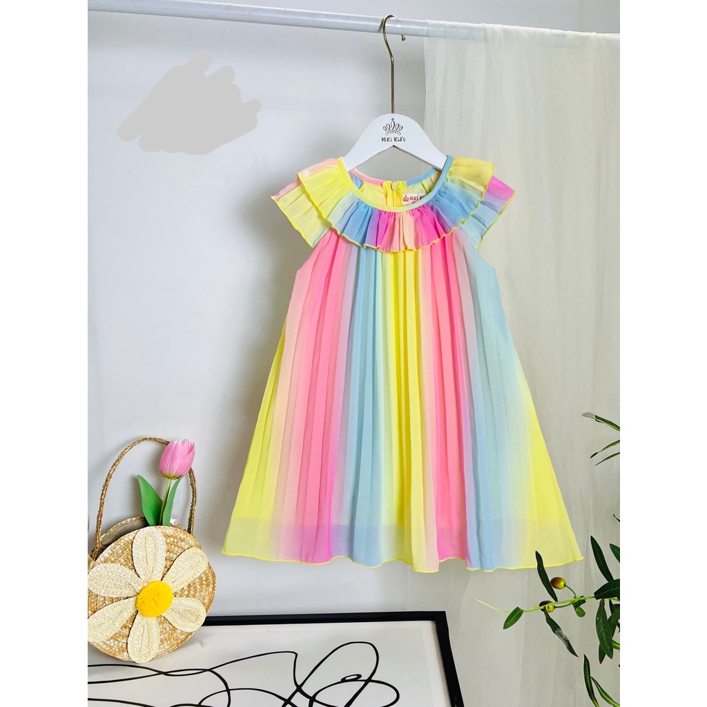 Đầm voan cho bé gái màu sắc cầu vồng mẫu mới nhất size 12-35kg hàng thiết kế cao cấp