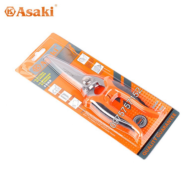 Kéo cắt cành lưỡi Inox thẳng - lưỡi dài Asaki AK-8631 8inch/200mm giocongcu