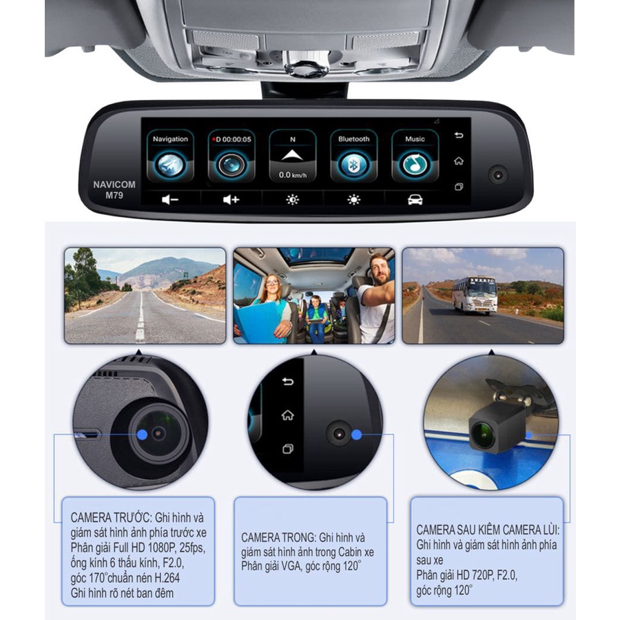 Camera Hành Trình Ô Tô 3 Mắt Camera,  Màn Hình 4 Inh Full HD, Ghi Hình Đa Chiều, Có Chế Độ Ghi Đè Kèm Thẻ Nhớ 64G | BigBuy360 - bigbuy360.vn