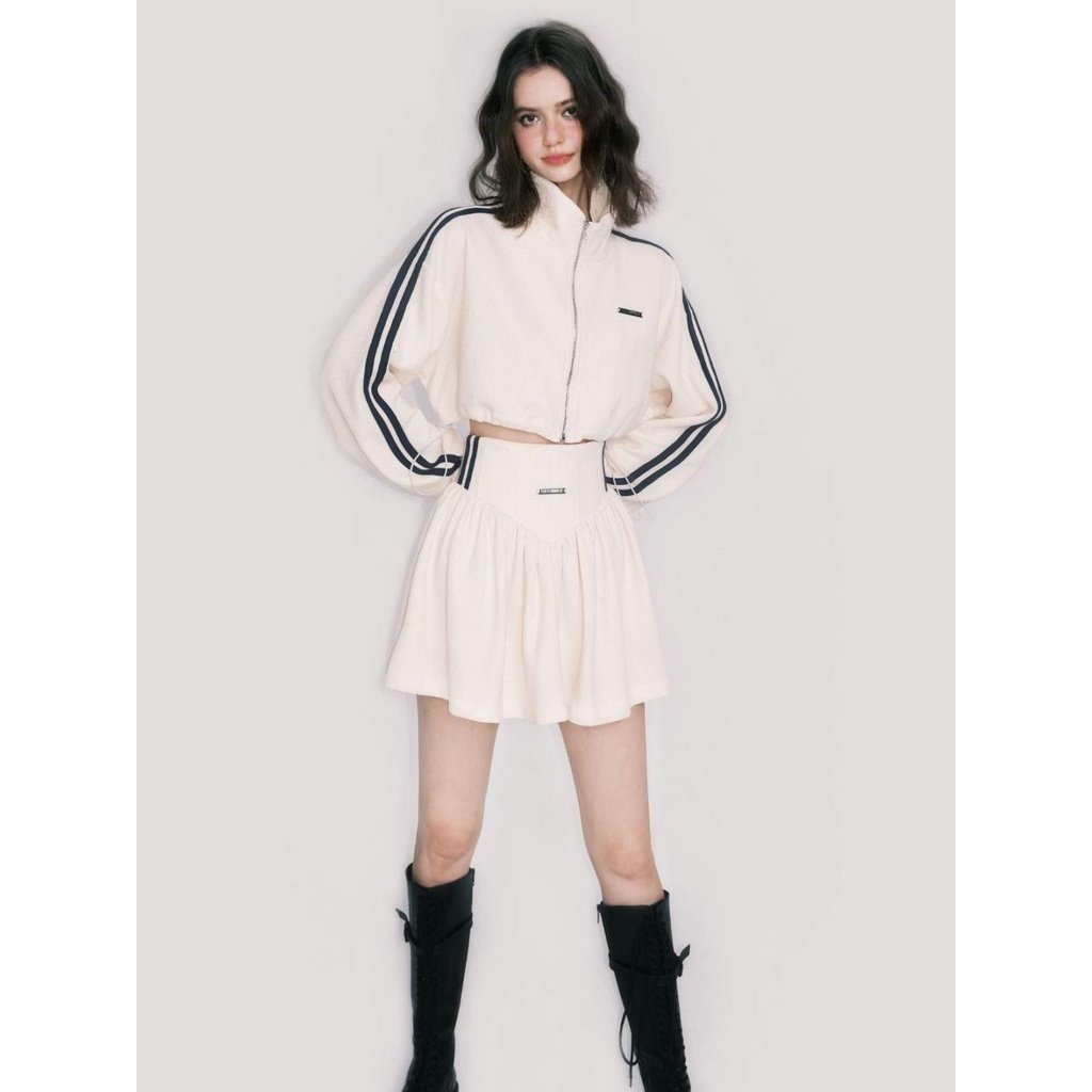 Luluswings Áo Thể Thao Tennis Tay Dài Dáng Rộng Ngắn Phong Cách Retro Mỹ