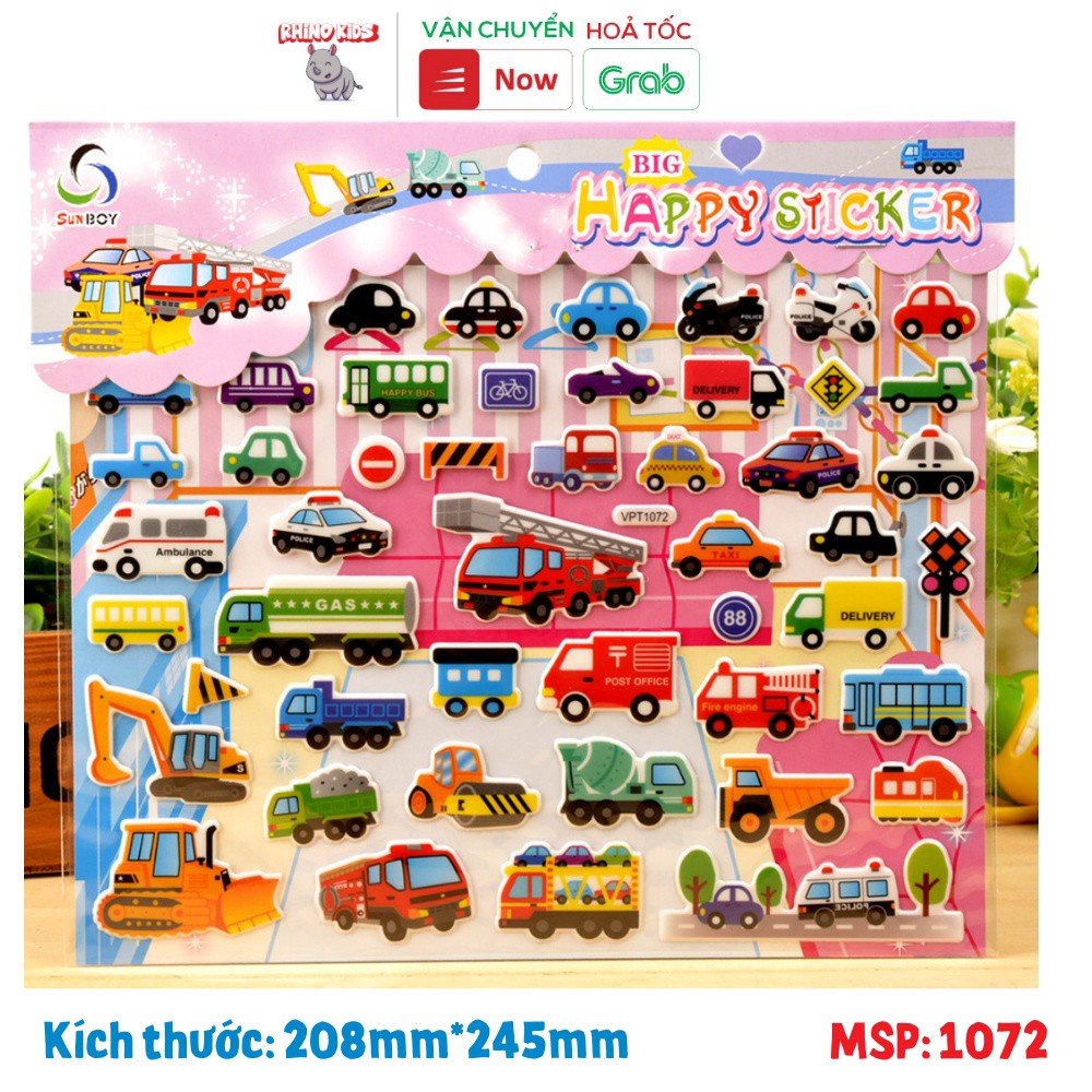 Sticker 3D chống thấm xe ô tô BIG SIZE dán cho bé đồ chơi dán giải trí học thêm về phương tiện giao thông