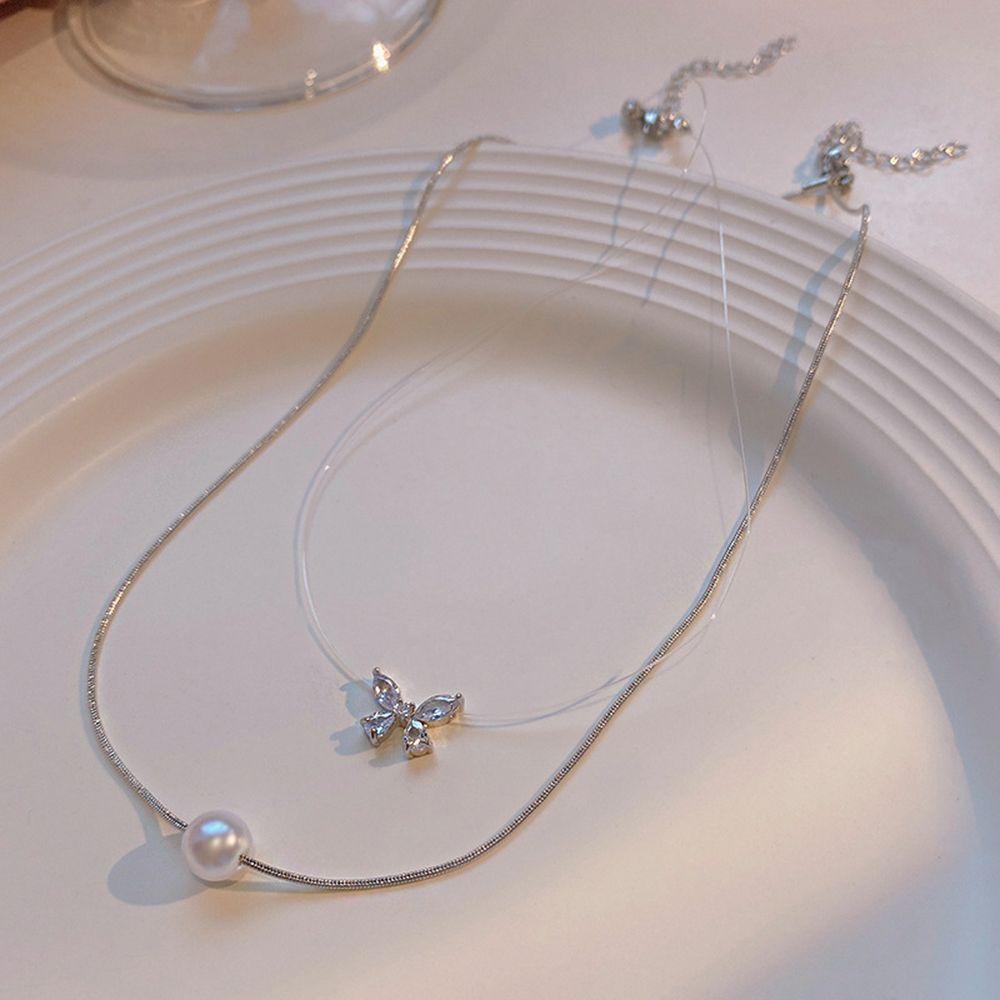 Vòng cổ Mặt Hình Bướm Đính Ngọc Trai Zircon Thời Trang Cho Nữ