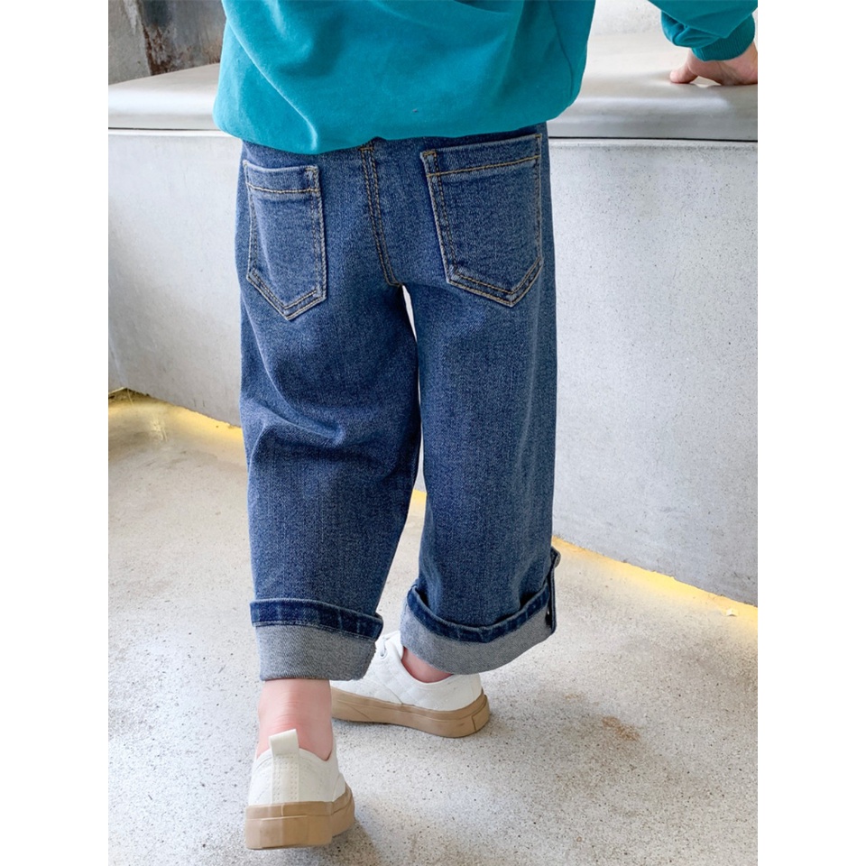 Quần jean ống rộng cho bé gái, quần bò ống xuông gập gấu BKF cá tính cho bé 9-27kg