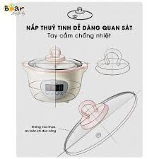 [Bản Quốc Tế]Nồi Nấu Cháo Chậm, Hầm, Ninh Cách Thủy Đa Năng Kèm Lồng Hấp Bear 1.6L (Bản Tiếng Anh)