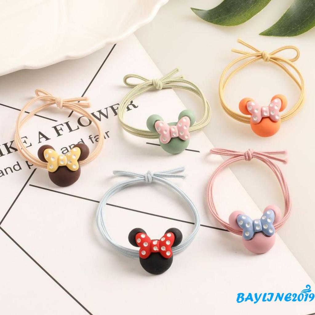 Dây buộc tóc co giãn hình hoạt hình đính nơ xinh xắn cho nữ