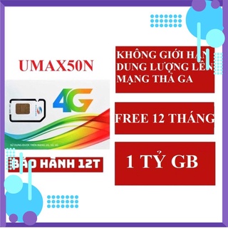 SIM 4G 1 NĂM SIM VIETTEL UMAX50N KHÔNG GIỚI HẠN LƯU LƯỢNG DATA 50K /THÁNG GIÁ SIÊU RẺ