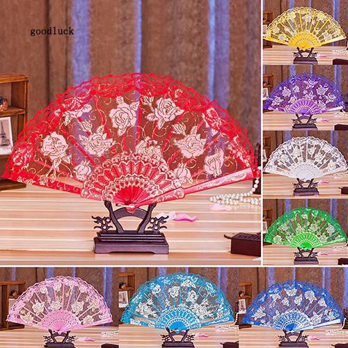 Quạt xếp in hoa cổ điển