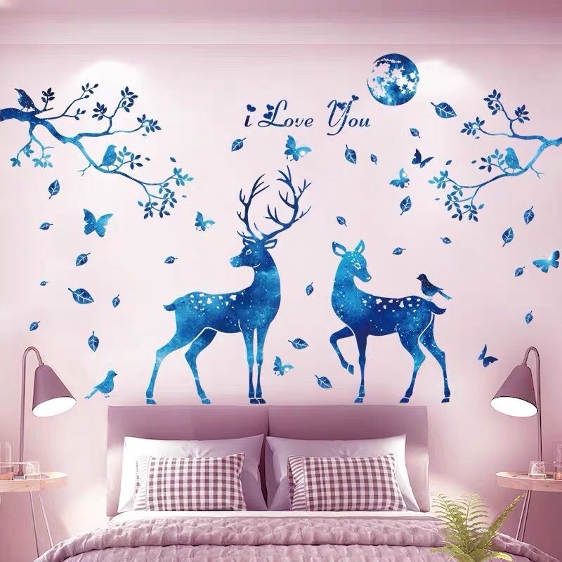 Tranh dán tường, Decal dán tường đôi nai xanh