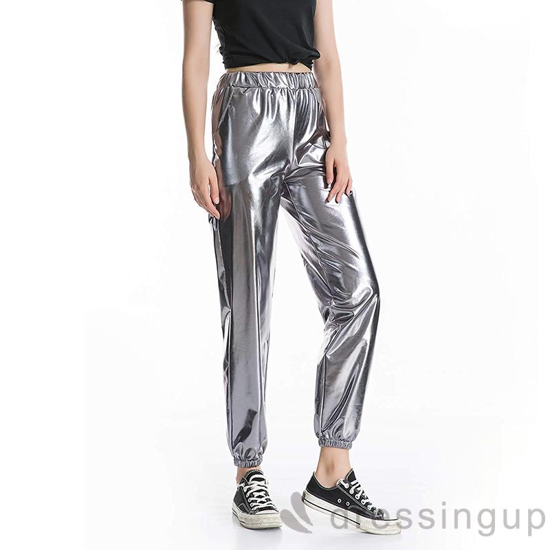 Quần Jogger Lưng Cao Thiết Kế Màu Sáng Bóng Cho Phái Nữ