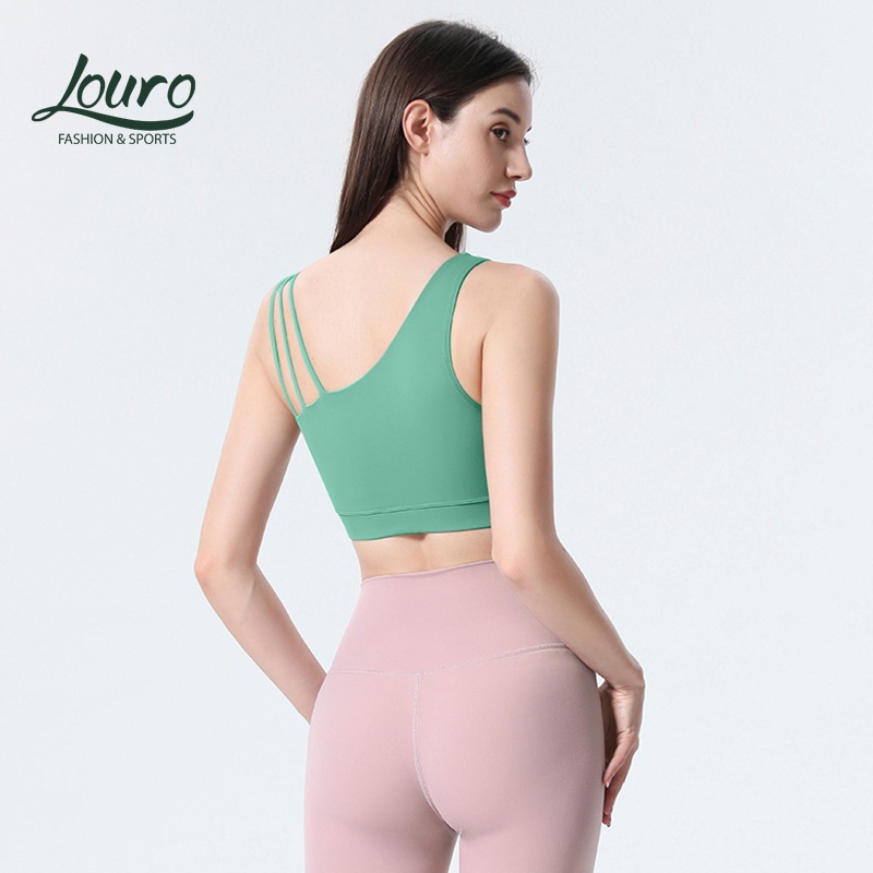 Áo bra thể thao croptop body Louro BL89, kiểu áo tập gym, yoga đan dây có sẵn mút ngực