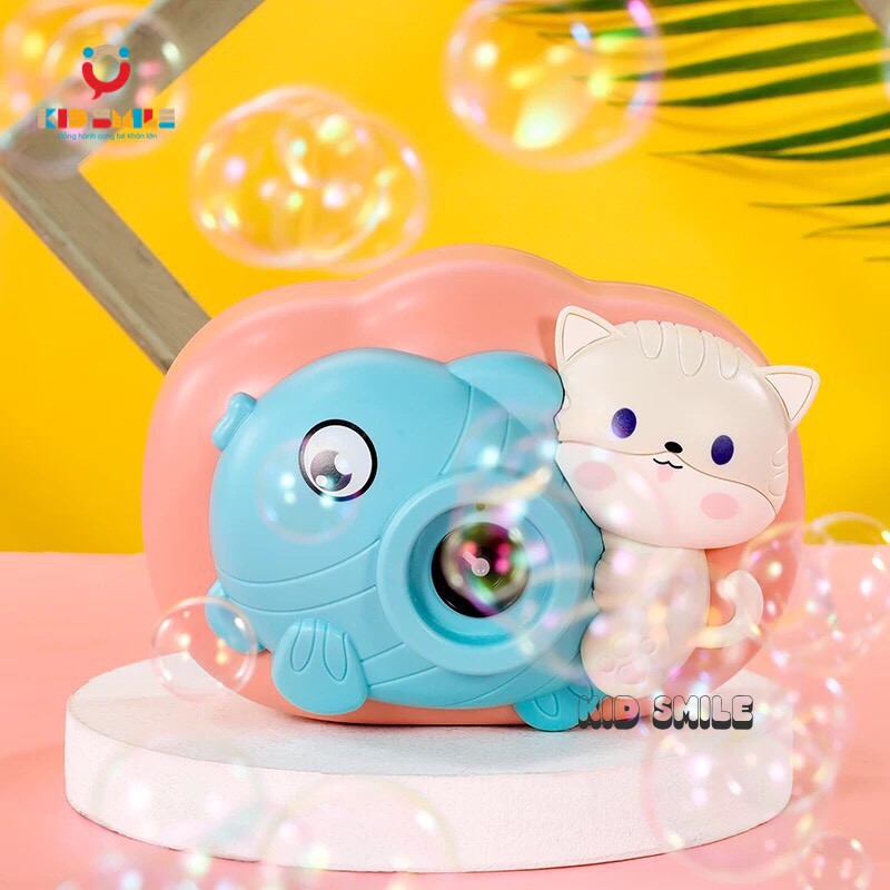 Đồ chơi trẻ em mùa hè máy ảnh bắn bong bóng tự động chạy bằng pin hình mèo siêu dễ thương nhựa ABS cao cấp