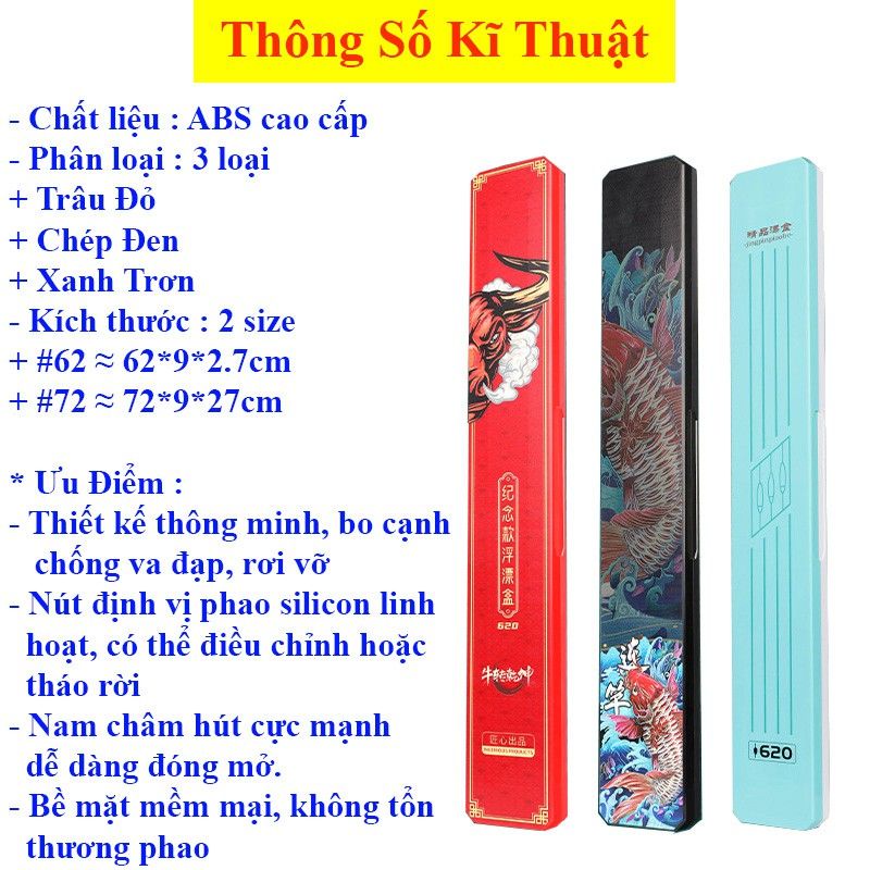 Hộp đựng phao câu đài phủ 2,lớp nhựa ABS siêu bền in họa tiết sang trọng, size 62cm,72cm