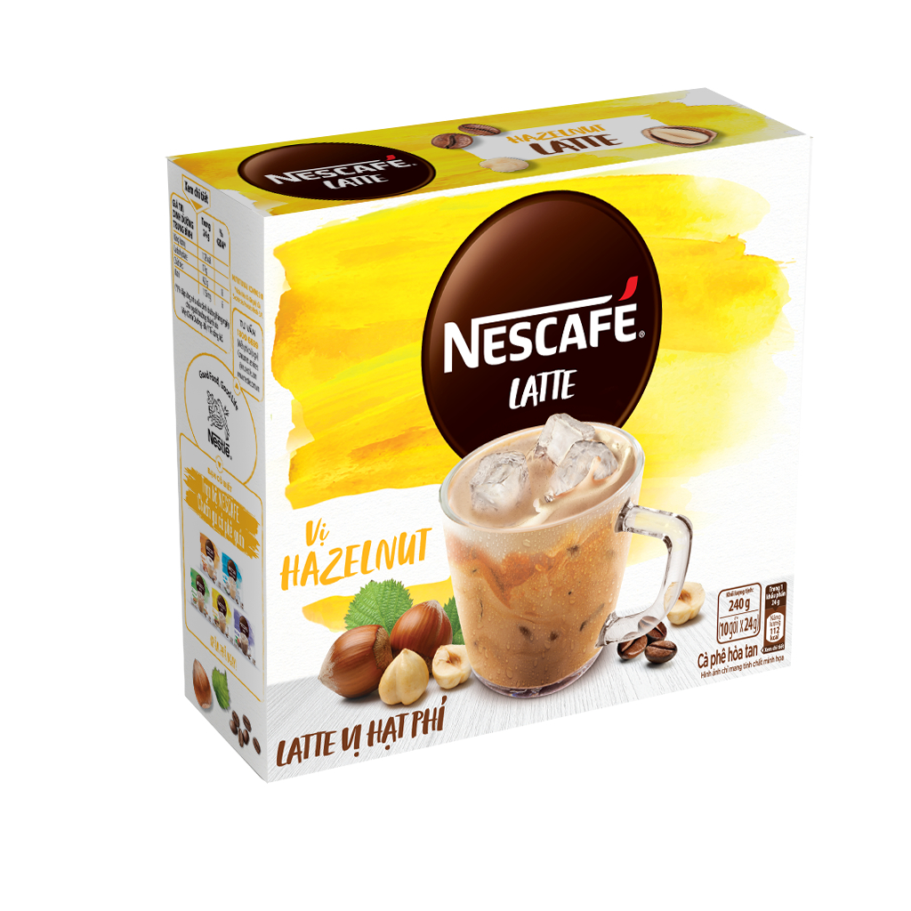 [Gro Gift] Cà phê hòa tan NESCAFÉ Latte Sữa Hạt Vị Hạt Phỉ (Hộp 10 gói x 24g)