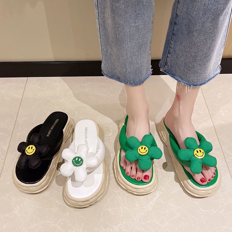 Dép Đế Dày Đính Hoa Thiết Kế Thoải Mái Cho Nữ