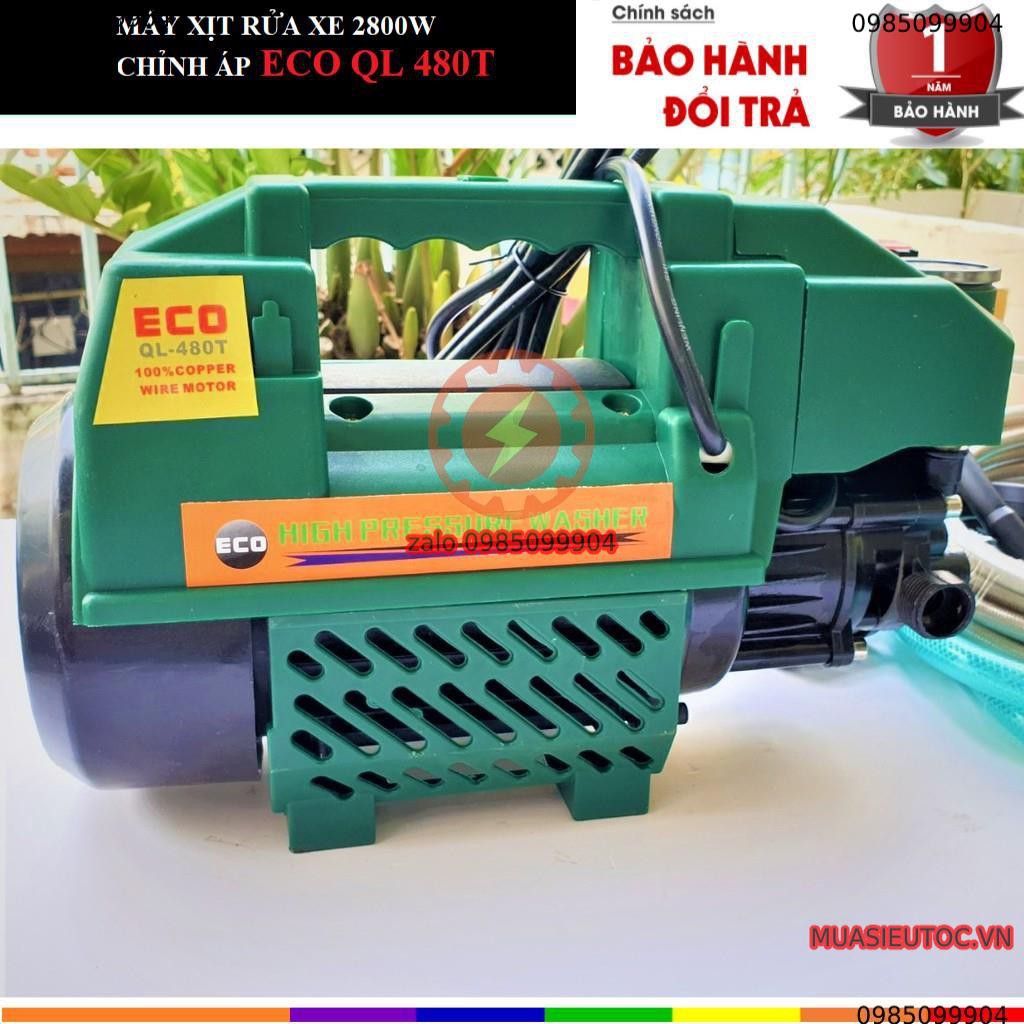 Máy xịt rửa cao áp có chỉnh áp lực QL480T ECO 2800W vệ sinh bảo dưỡng điều hoà Dây Đồng 100% | zukui total ingco