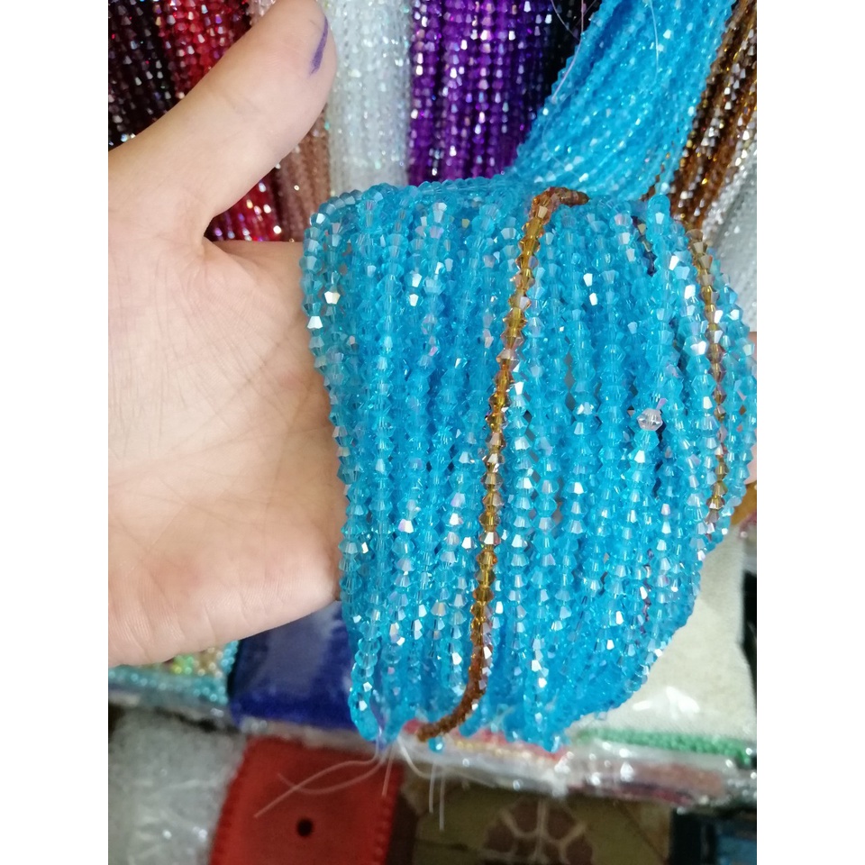 1 Dây Pha Lê đá hình chóp Nón (thoi) 3mm làm vòng tay, DIY