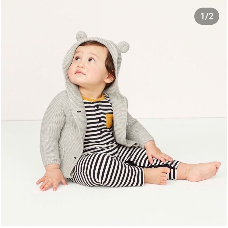 Áo khoác cho bé , áo len gap xuất dư xịn màu xám trơn dễ mix đồ , cardigan co giãn chất mềm mũ tai gấu - tiệm nhà an