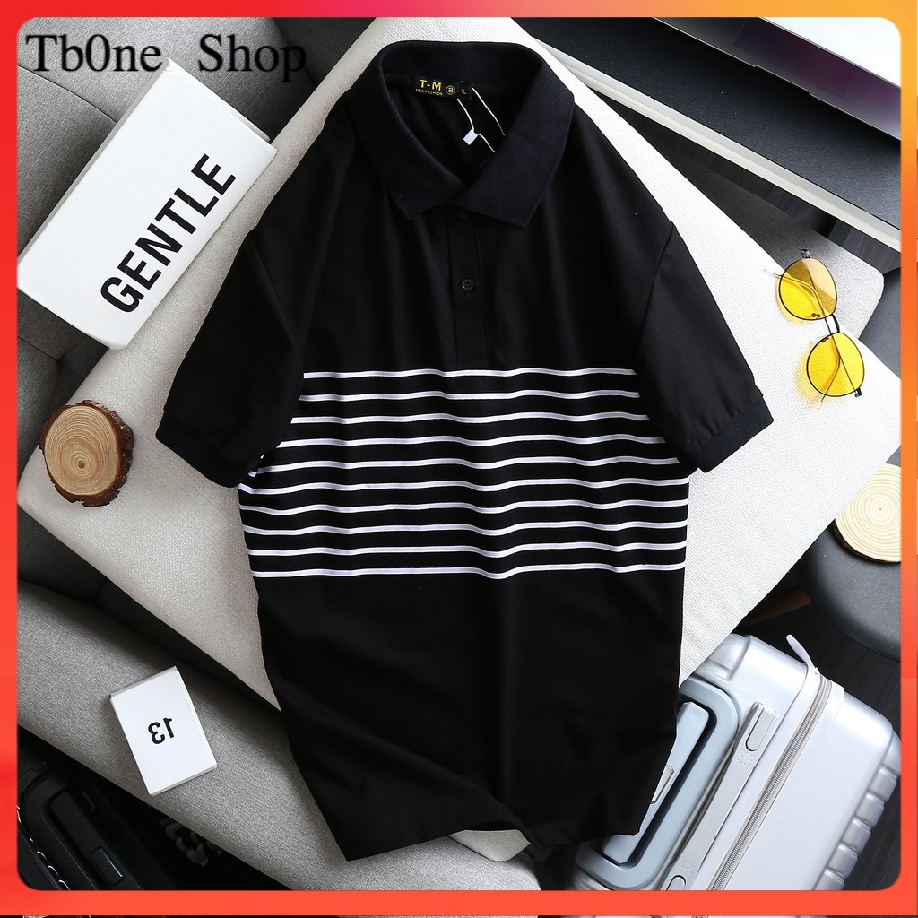 ( TB0ne Shop ) ÁO THUN CỔ TRỤ PHỐI SỌC NGANG