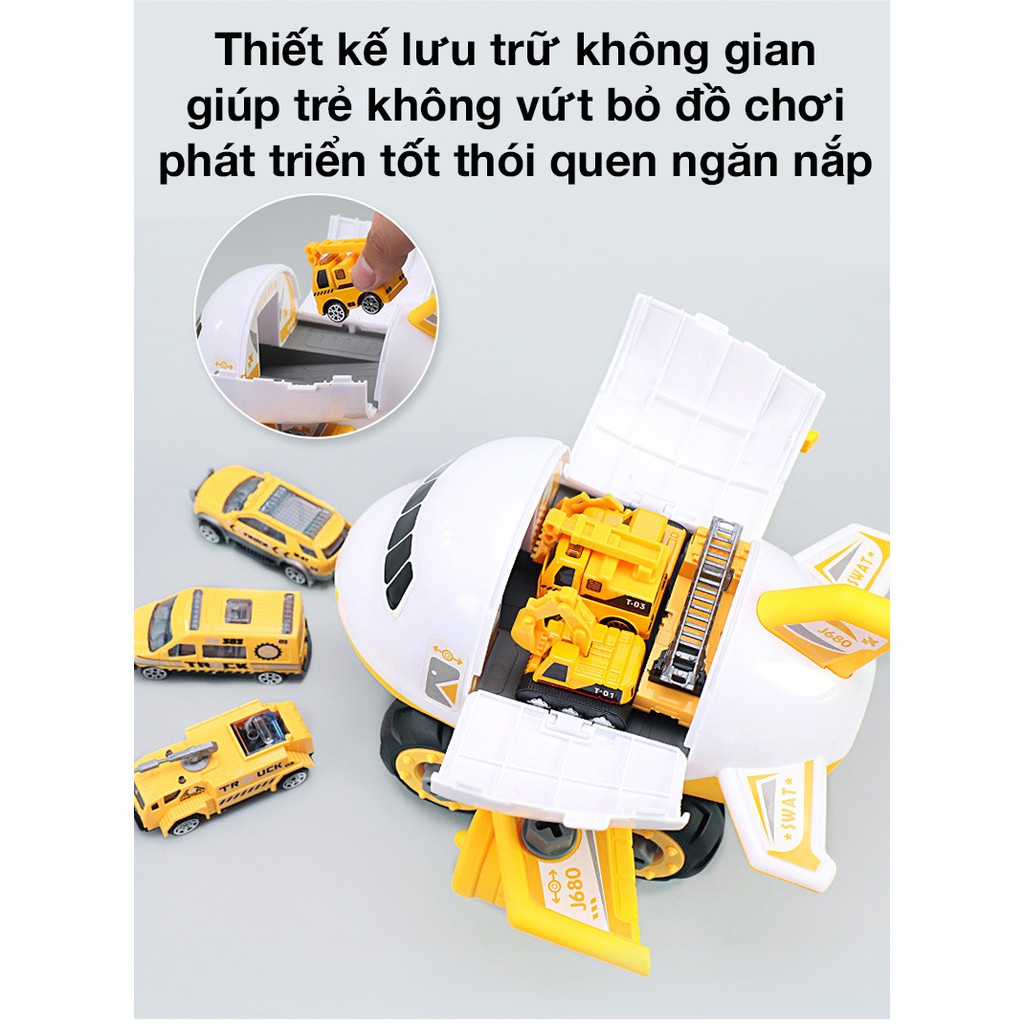 Đồ chơi lắp ráp máy bay chở đồ kèm 4 ô tô có tua vít, biển báo rèn luyện kĩ năng thực hàng sáng tạo cho bé