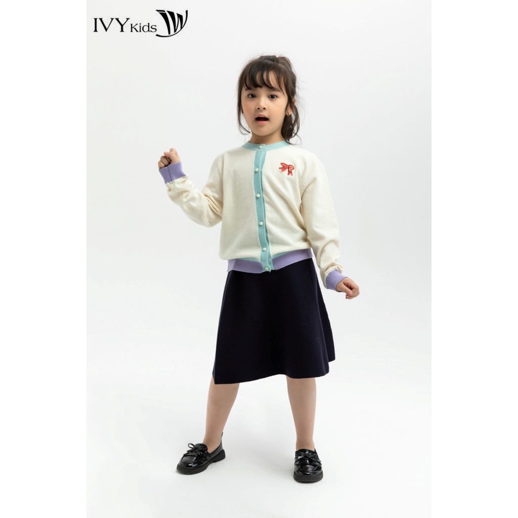 Áo cardigan len phối màu bé gái IVY moda MS 77G0784