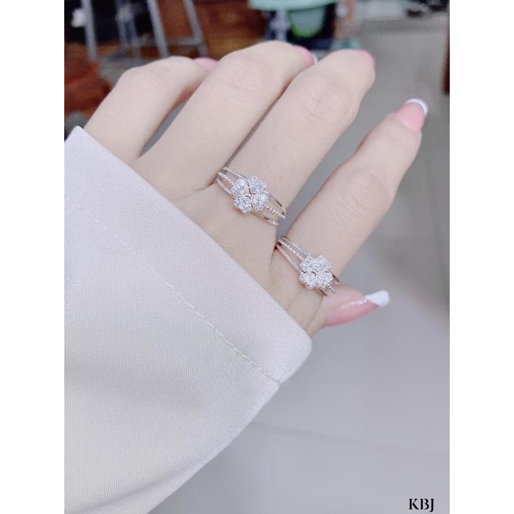 Nhẫn nữ bạc ta cỏ bốn lá đính đá (3 nhẫn ghép 1) - Kho sỉ bạc Nhất Linh