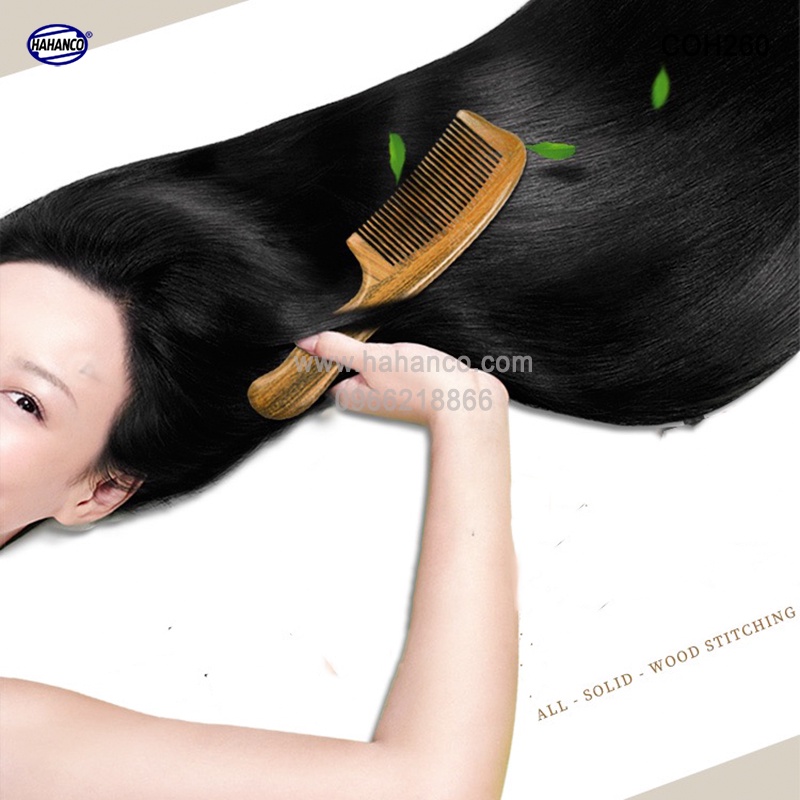 Lược Gỗ Thơm Ghép Răng Chuôi Lượn Sóng HAHANCO (Size: XL-19,5cm) Dáng Châu Âu- COH262