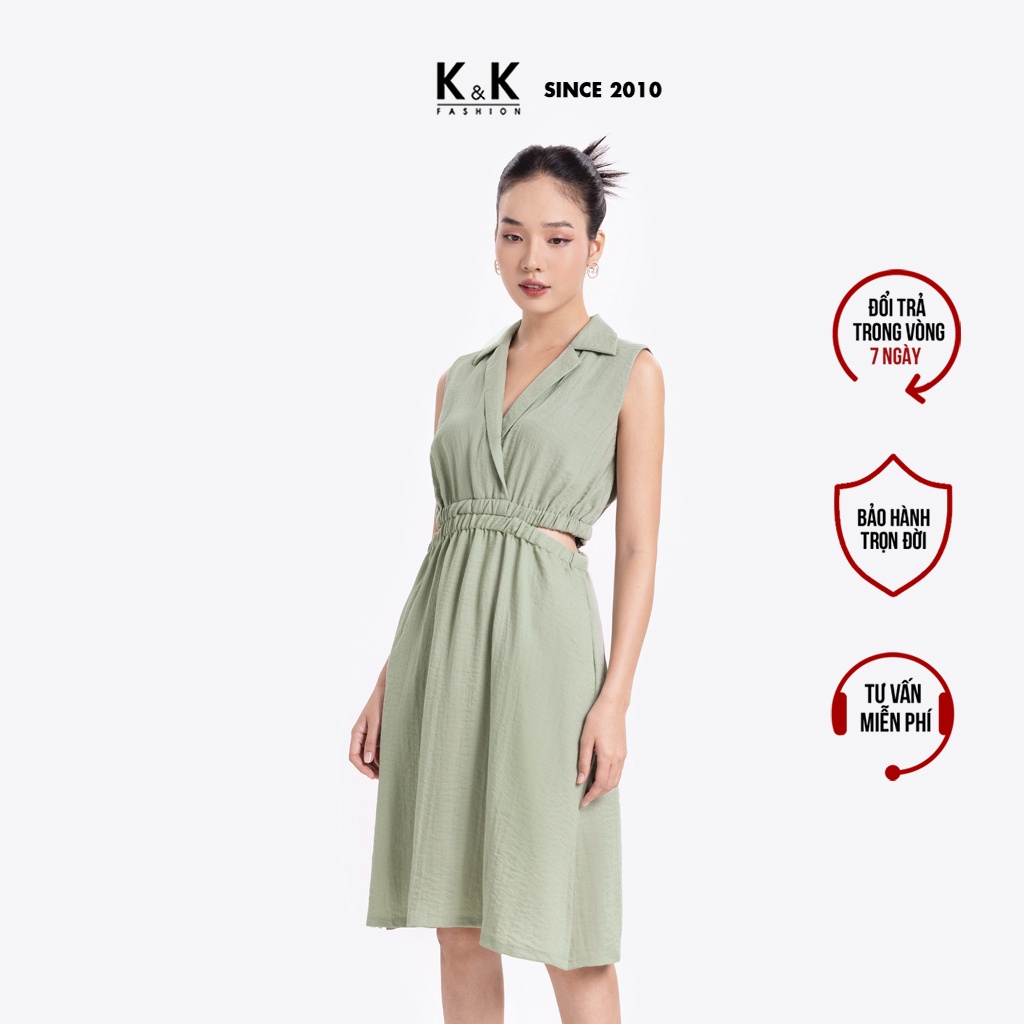 Đầm Chữ A Eo Bo Chun Cut-Out K&K Fashion HL19-37 Chất Liệu Đũi Ngọc Trai