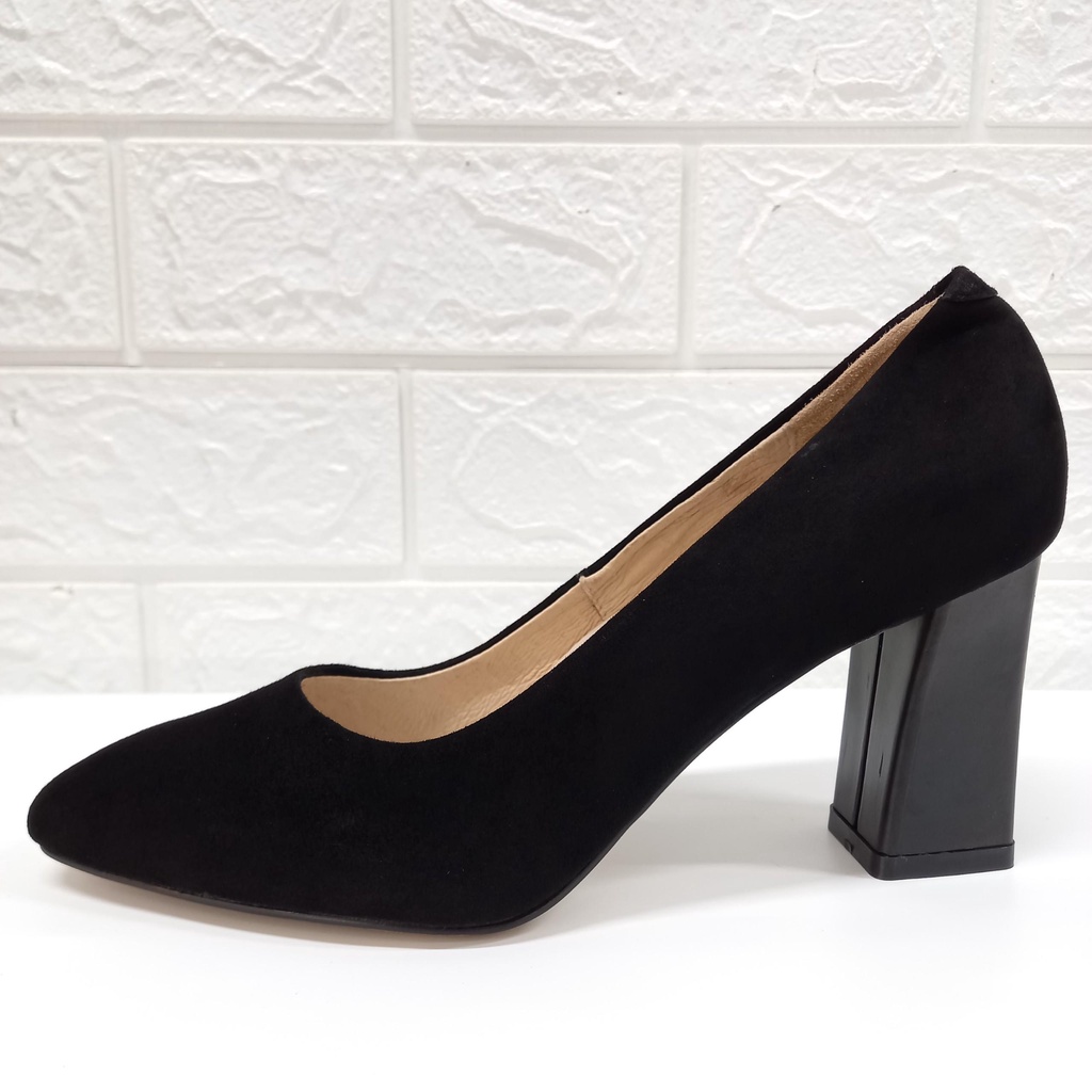 Giày CK da lộn gót vuông, mũi vuông 7cm