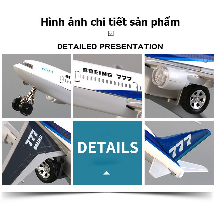 Đồ chơi mô hình máy bay BOEING 777 có âm thanh, ánh sáng bằng hợp kim có thể trang trí - màu xanh dương