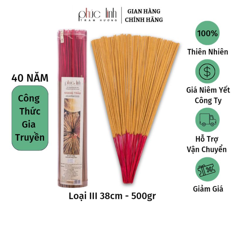 Nhang Trầm Hương Sạch Nguyên Chất PHÚC LINH loại 3 | 30cm-38cm Nhiều TLượng