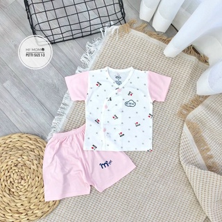 Bộ quần áo sơ sinh ngắn tay cài chéo thun lạnh L1, họa tiết chữ I Love hiệu Himom