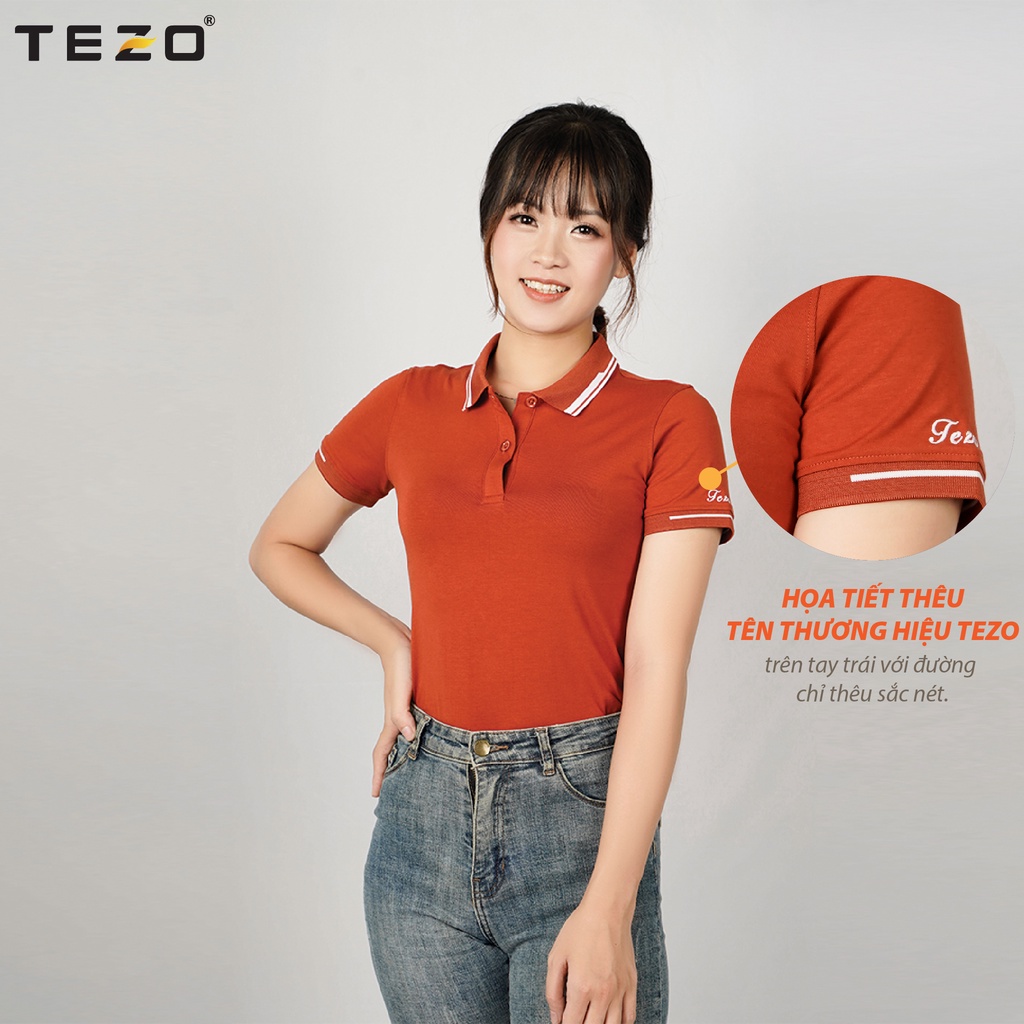 Áo polo nữ TEZO (5 màu) phối bo, chất vải cotton cao cấp thoáng mát hút ấm tốt đường may tỉ mỉ 2106APCT12