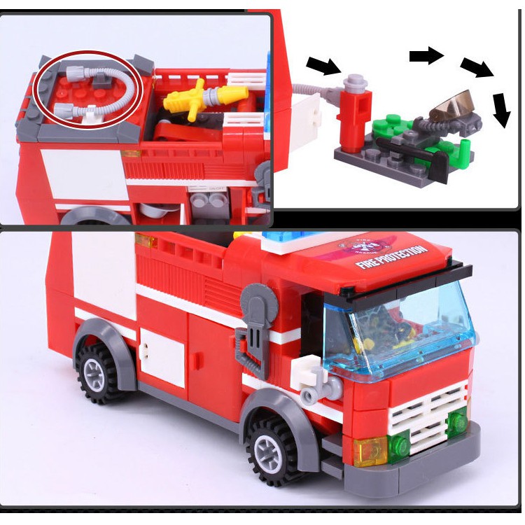 Bộ lắp ghép lego mô hình xe cứu hỏa gồm 206 chi tiết đồ chơi trẻ em No.8054