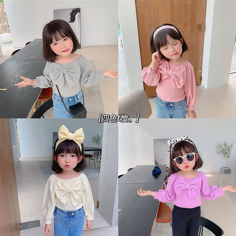 Áo Sweatshirt Tay Dài Phối Nơ Dễ Thương Dành Cho Bé Gái