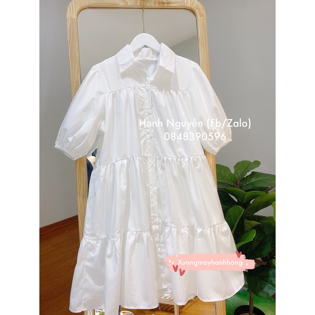 Đầm Váy Trắng sơ mi Babydoll ulzzang công chúa đi biển, Váy Babydoll Ullzang 308 - Xưởng May Hạnh Hồng