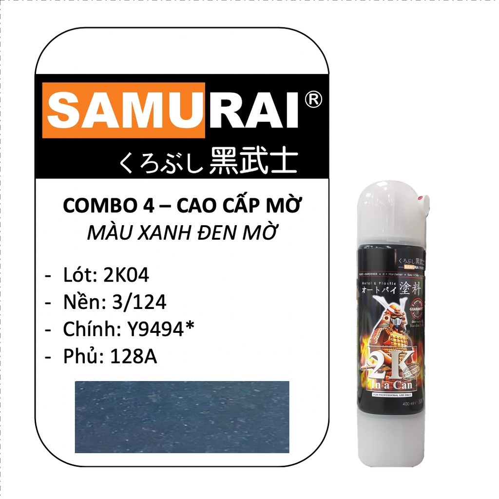 Combo 4 Chai Sơn xịt Samurai màu xám xanh nhám mờ UCH210 - 124 - Y9494 - 128A